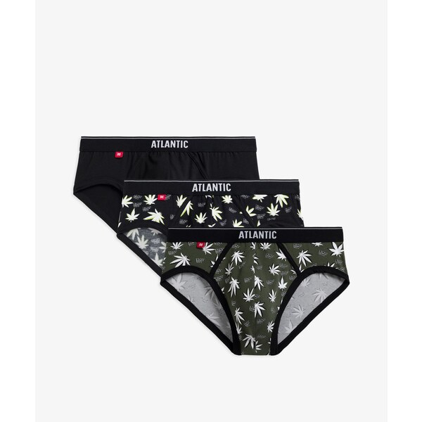 Atlantic 3-PACK pánske bavlnené slipy Blazy Tom 3MP-160 , Farba khaki 57600287