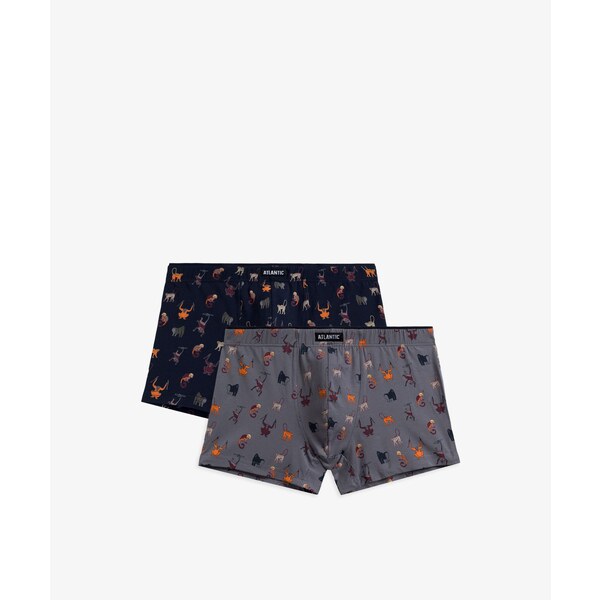 Atlantic 2-PACK pánske bavlnené boxerky 2MH-064 šedé-tmavomodré, Farba 57343566