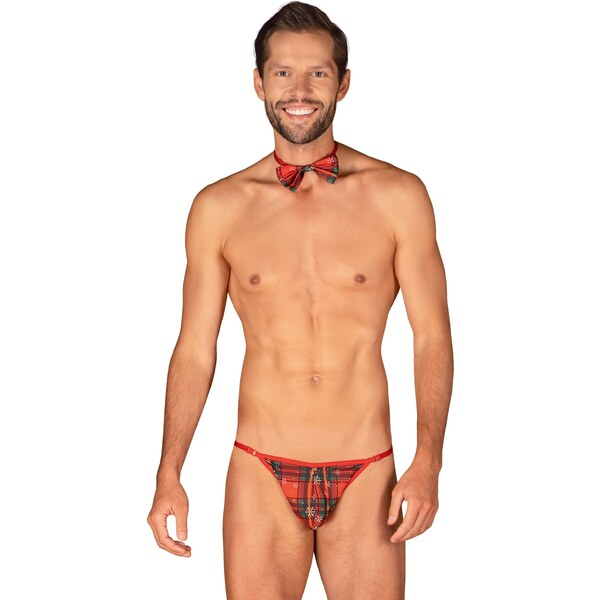 Obsessive Vianočné pánske tangá + motýlik Mr. Merrilo, Farba červená 57343599