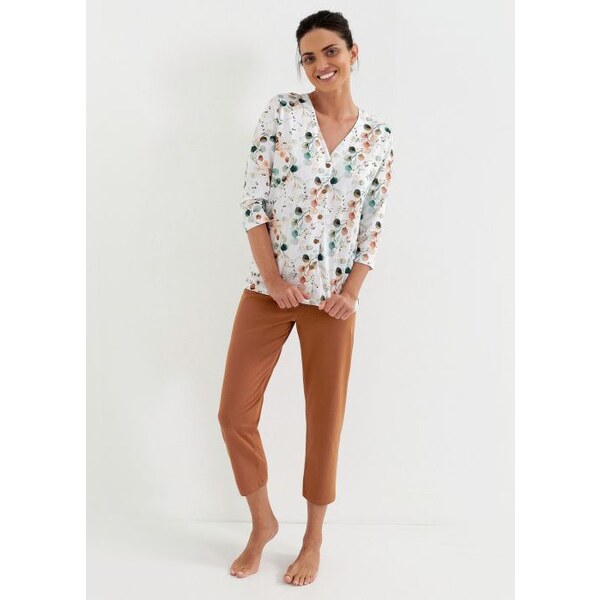 Cana Dámske bavlnené pyžamo s kvetmi 213, Farba botanická 51014962