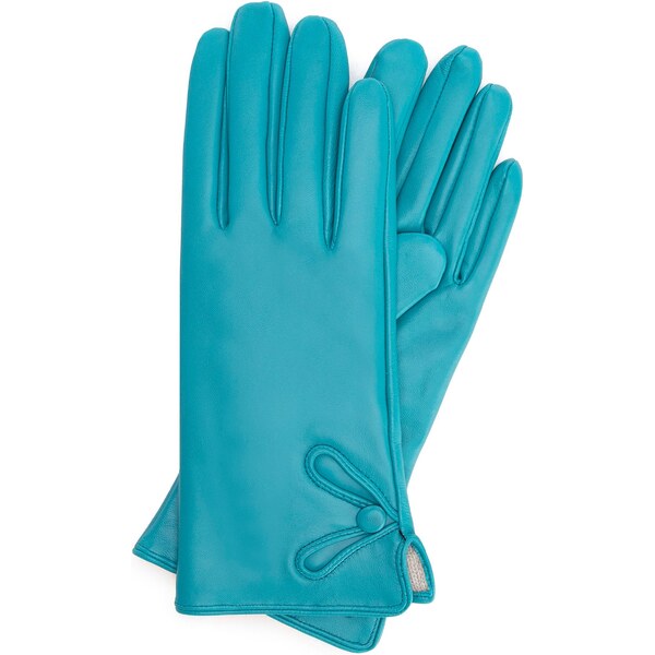 Wittchen Dámske kožené rukavice s ozdobným gombíkom, tyrkysová 44-6A 59071095