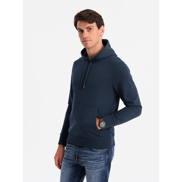 Ombre BASIC mens cotton kangaroo hooded sweatshirt - navy blue 57779700