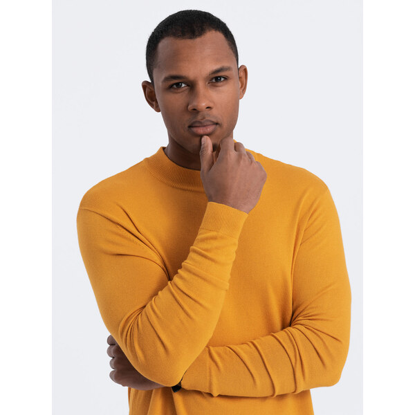 Ombre Mens knitted half turtleneck with viscose - mustard 52516541