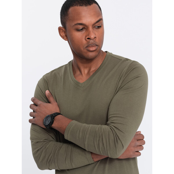 Ombre Mens unprinted longsleeve with v-neck - dark olive 52493398