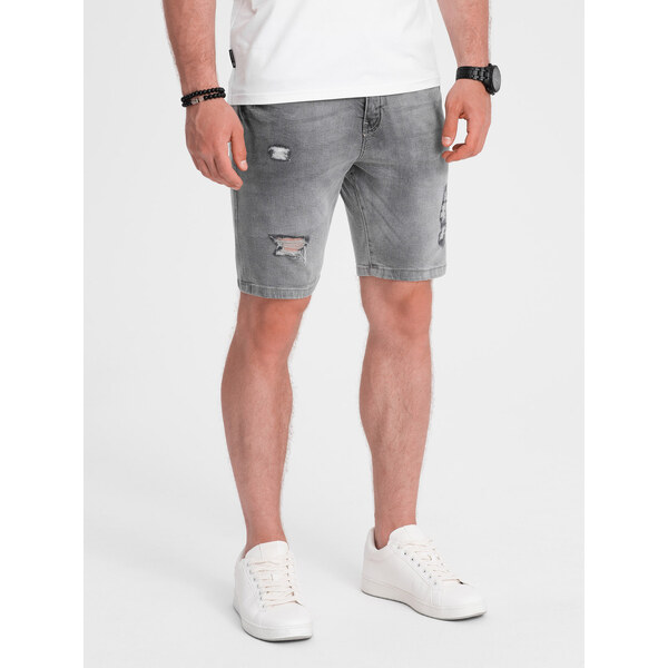 Ombre Mens denim short shorts with holes - gray 64928472