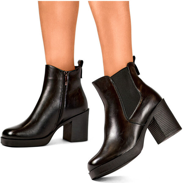 primohurt Čierne dámske členkové čižmy, klasické čierne kožené 60157834