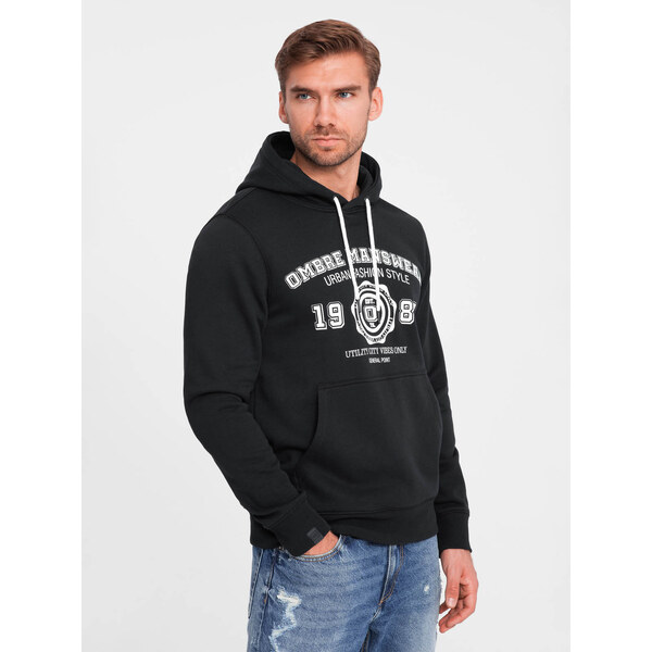Ombre Mens kangaroo hoodie with college style print - black 57760952
