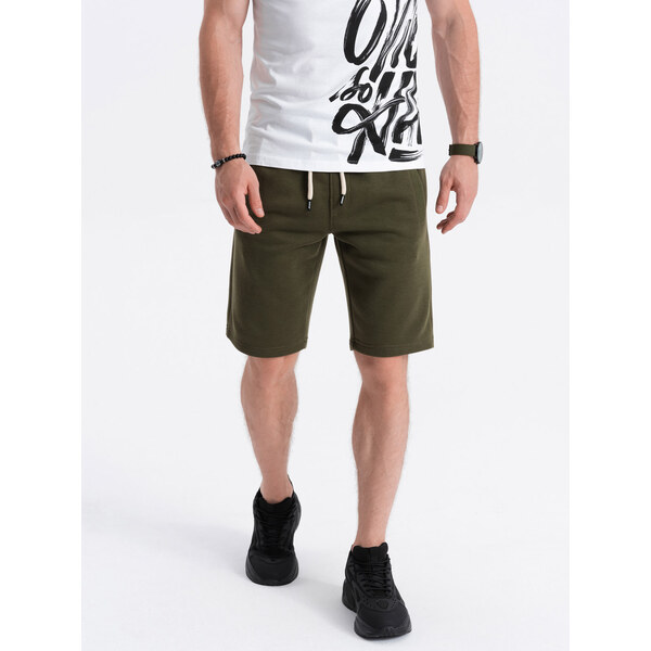 Pánske krátke šortky Ombre s vreckami - tmavo olivové 50541158