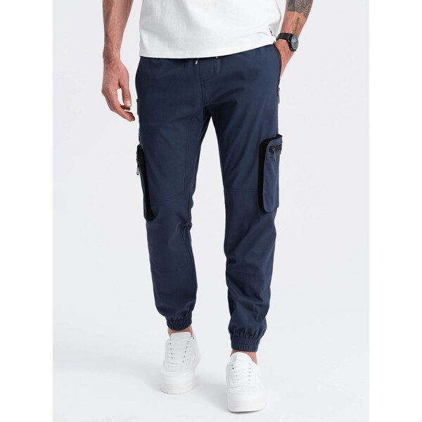 Ombre Mens JOGGER pants with zippered cargo pockets - navy blue 67127960