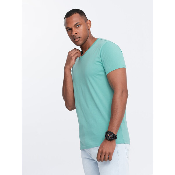 Ombre Mens BASIC classic cotton T-shirt with a v-neck - turquoise 57778473