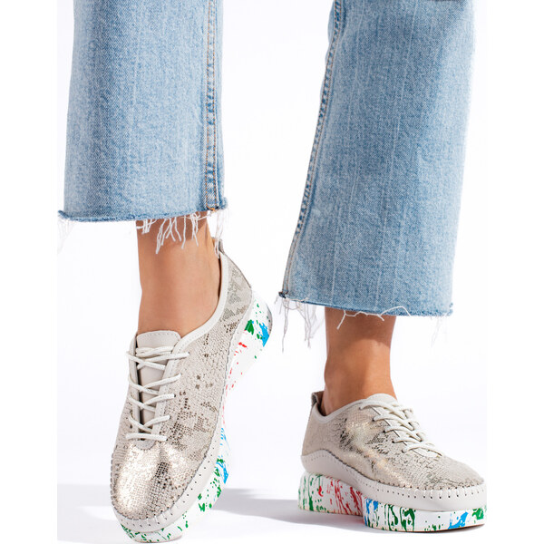 Goodin Dámske kožené zlaté topánky s farebnou platformou Shelovet GD 41617008