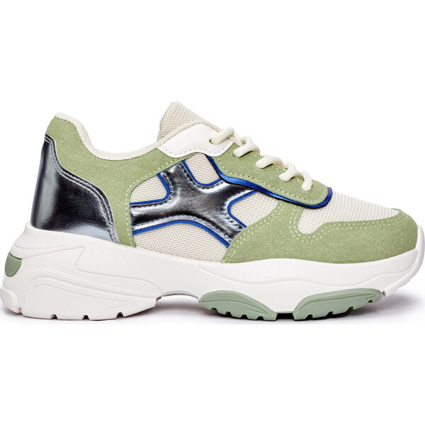 BASIC Dámske smotanovo-zelené sneakersy BL378GR 55411720