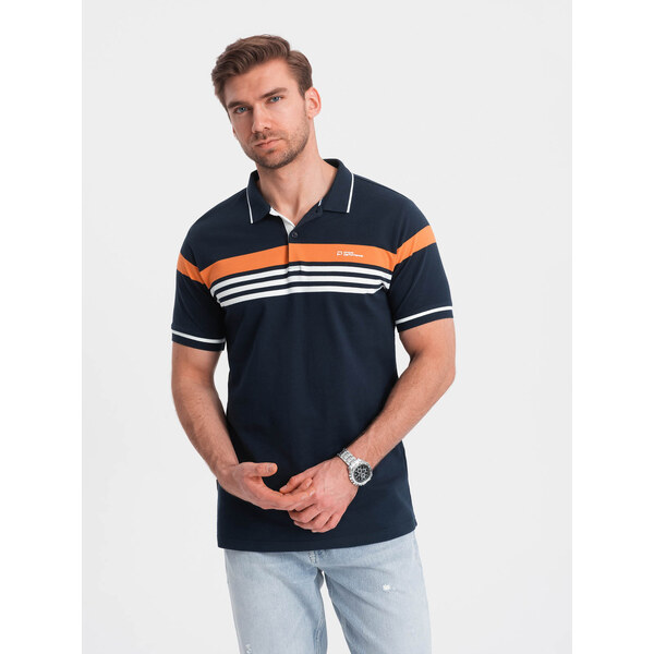 Ombre Fitted mens polo shirt with two-tone stripes - navy blue 64779399
