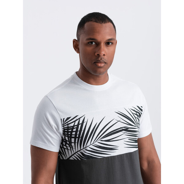 Ombre Mens two-tone t-shirt with palm leaf print - graphite 64780902