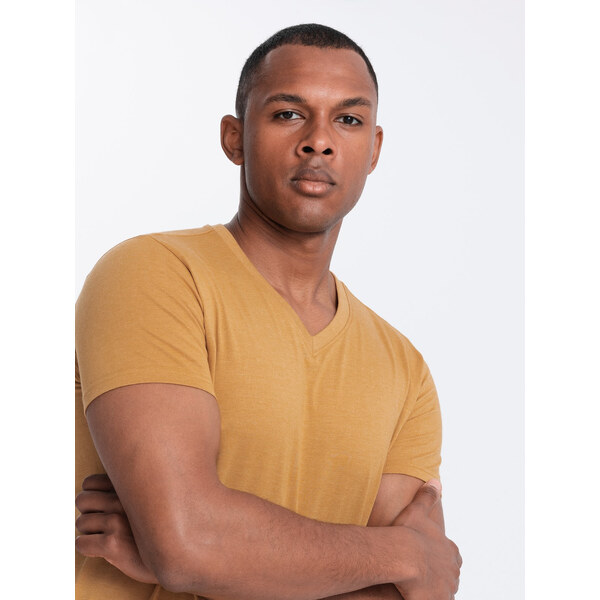 Ombre BASIC mens classic cotton T-shirt with a serape neckline - 57778478