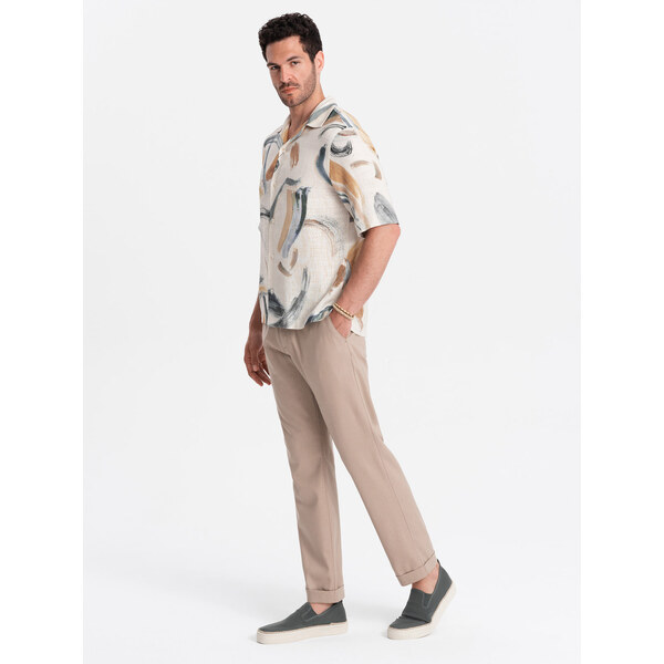 Ombre Mens linen blend rolled up chino pants - light brown 57777945
