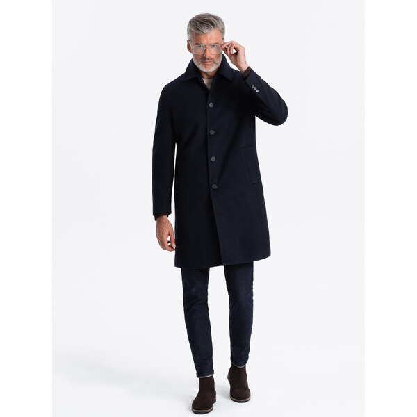 Ombre Mens long single-breasted coat with collar and undercoat - navy 65803430