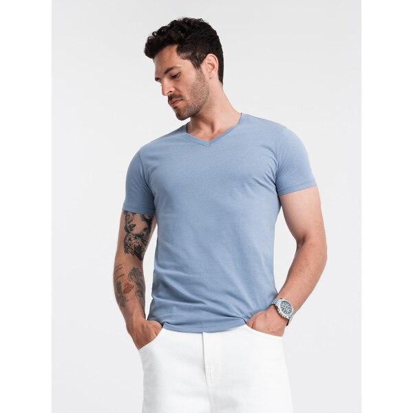 Ombre BASIC mens classic cotton T-shirt with a serape neckline - blue 64790084