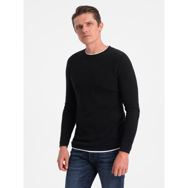 Ombre Mens cotton sweater with round neckline - black 52495126