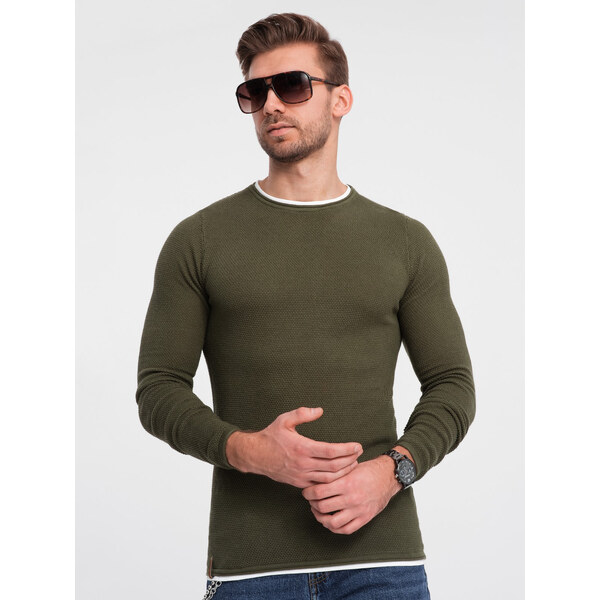 Ombre Mens cotton sweater with round neckline - dark olive 52492989