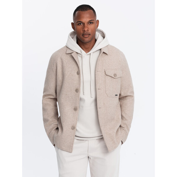 Ombre Mens lightweight fleece jacket with viscose - beige 57892251