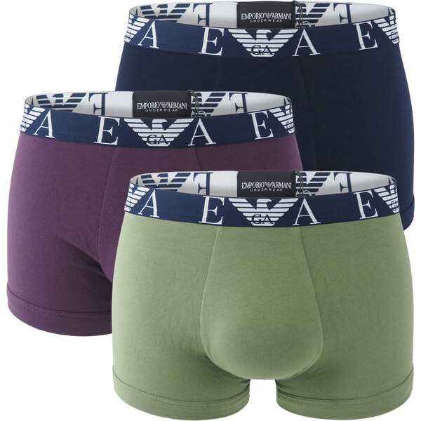 EMPORIO ARMANI - boxerky 3PACK stretch cotton oliva & marine combo 59110481