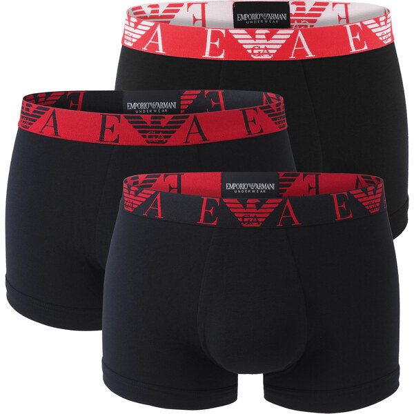 EMPORIO ARMANI - boxerky 3PACK stretch cotton nero con logo rosso 59110483