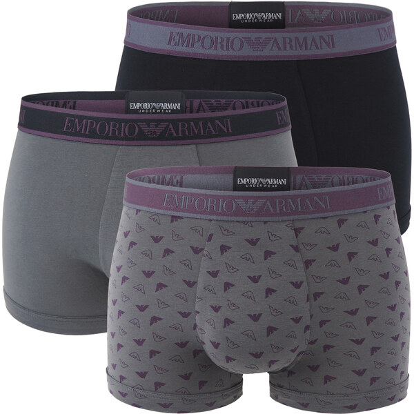 EMPORIO ARMANI - boxerky 3PACK stretch cotton logo nero & magnete 59110484