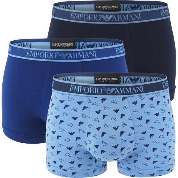 EMPORIO ARMANI - boxerky 3PACK stretch cotton marine & azzur logo 59110487