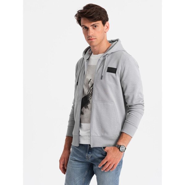Ombre Mens unbuttoned sweatshirt with hood and patch - grey 57025712