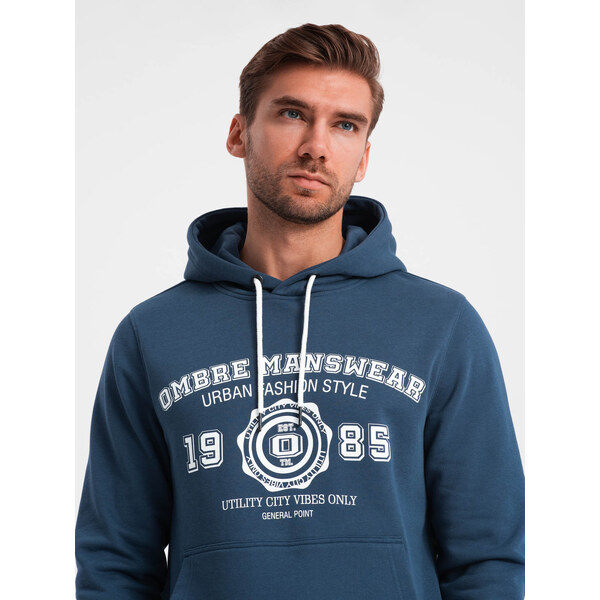 Ombre Mens kangaroo hoodie with college style print - navy blue 57760961
