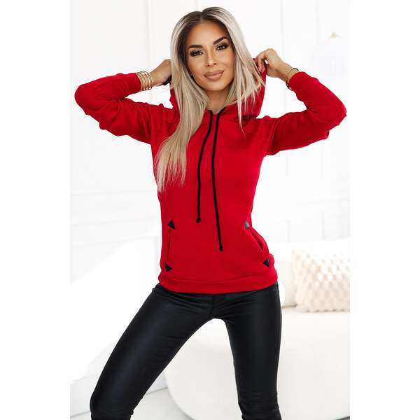 Numoco Pohodlná teplá mikina s kapucou a vreckami - červená 262-2 65309074