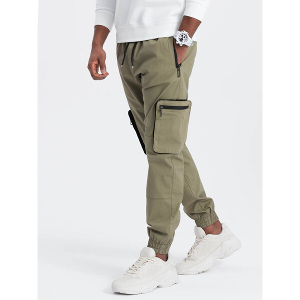 Ombre Mens JOGGER pants with zippered cargo pockets - light olive 57777183