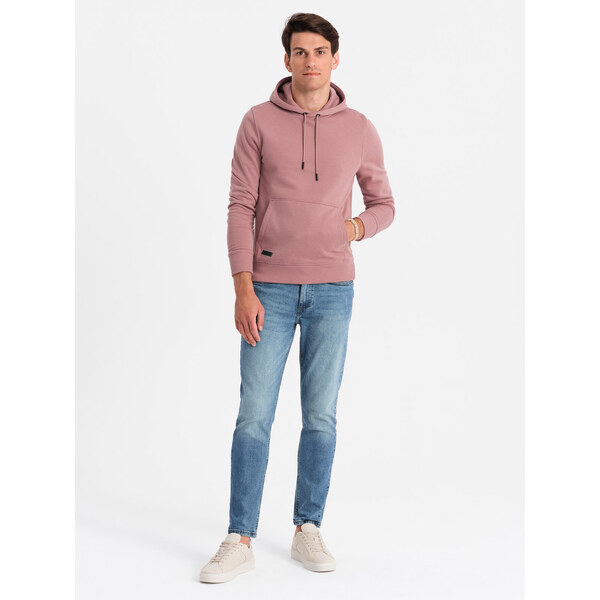 Ombre Mens BASIC cotton sweatshirt kangaroo hoodie - dark pink 57779836