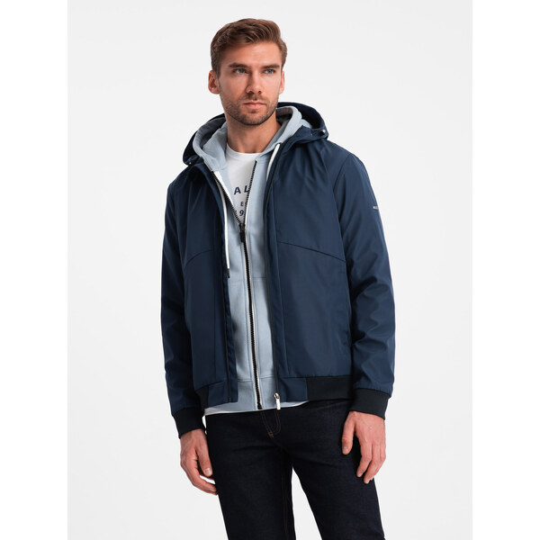 Ombre Mens lightweight jacket with hood and mesh lining - navy blue 64782408