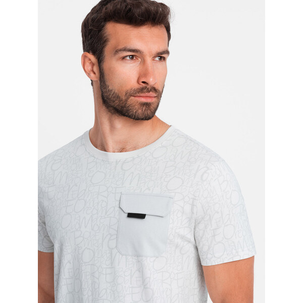 Ombre Mens cotton t-shirt with letter print and pocket - white-gray 66489715