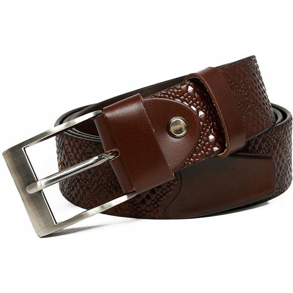 Klasický opasok z prírodnej kože zdobený razbou hadej kože - Rovicky 58385176