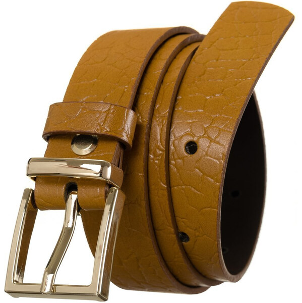 Zaujímavý dámsky kožený opasok so zlatou prackou, zvierací motív - 58385398