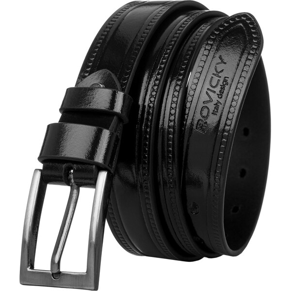 Zdobený pánsky opasok z lakovanej prírodnej lícovej usne - Rovicky 58385456