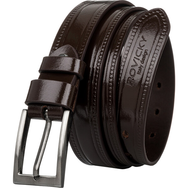 Zdobený pánsky opasok z lakovanej prírodnej lícovej usne - Rovicky 58385457