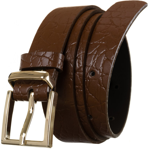 Zaujímavý dámsky kožený opasok so zlatou prackou, zvierací motív - 58388150