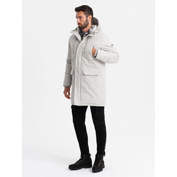 Ombre Long classic mens parka jacket - cream 64782508