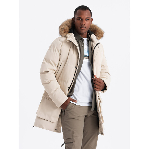 Ombre Mens long parka jacket with flared bottom - cream 64782570