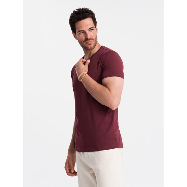 Ombre BASIC mens cotton classic tee shirt with a v-neck - maroon 64790083