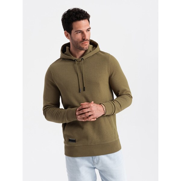 Ombre BASIC mens cotton kangaroo hooded sweatshirt - olive 57779701
