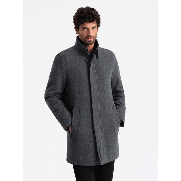 Ombre Mens winter coat with wool and quilted lining - graphite melange 64782265