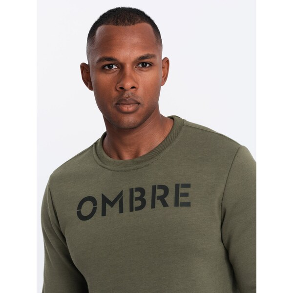 Ombre Classic mens sweatshirt with inscription - dark olive 64782447