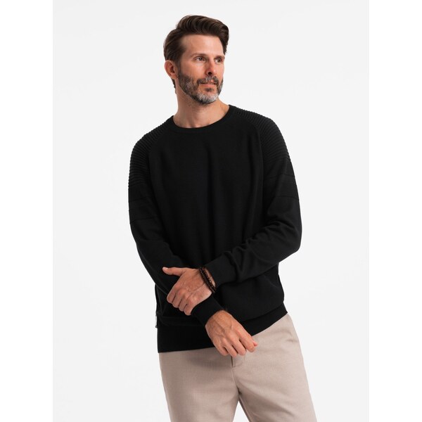 Ombre Mens raglan sweater with ribbed sleeves - black 64782834