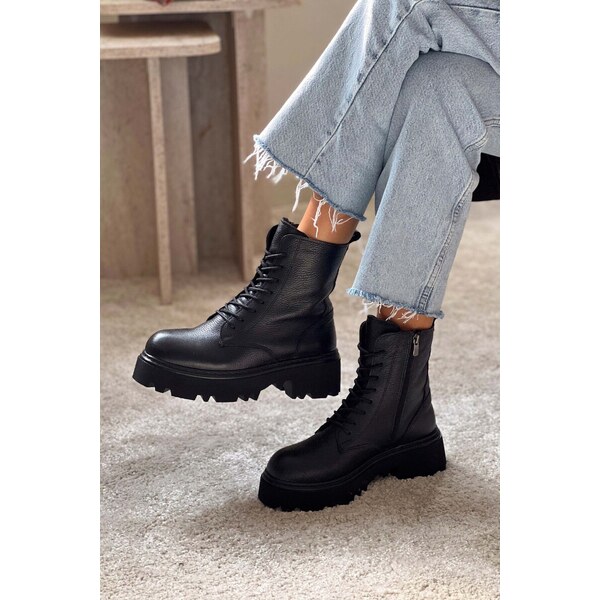 NİŞANTAŞI SHOES Juniper Black Genuine Leather Heeled Lace Up Womens 59903600