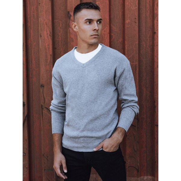 Dstreet Základný šedý sveter s v-výstrihom 58003723